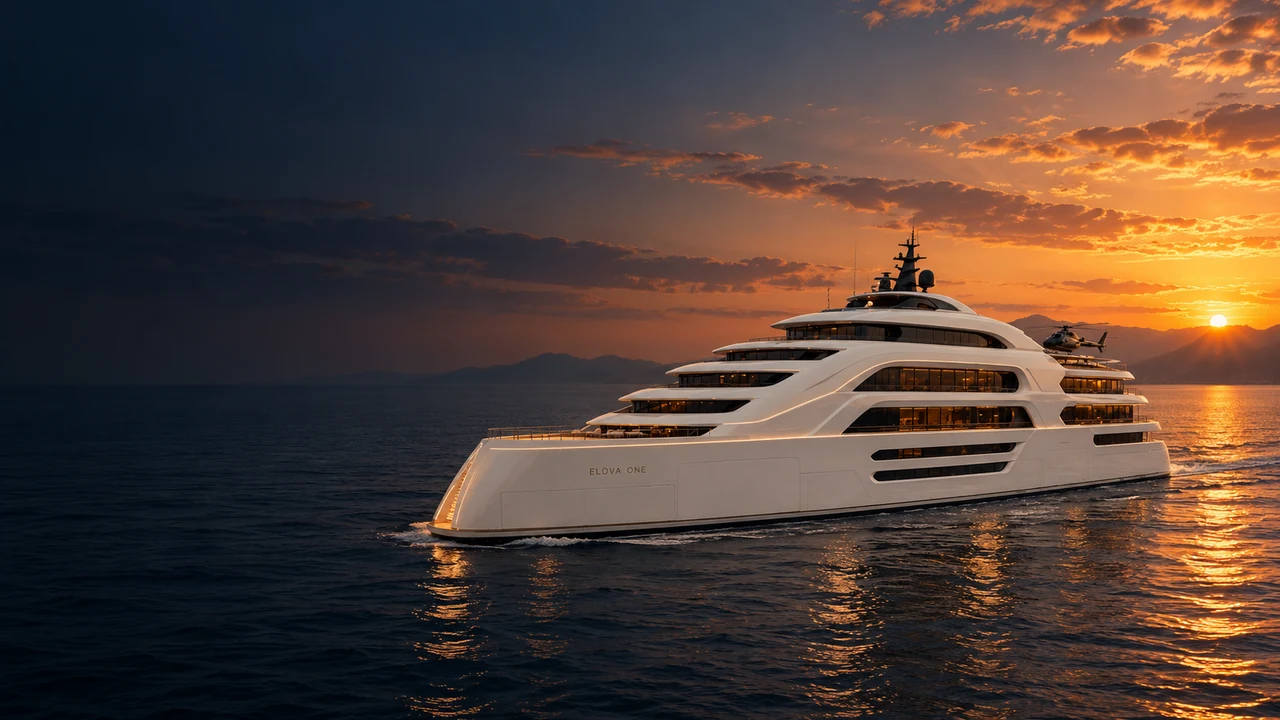 ELOVA ONE at sea during golden hour.