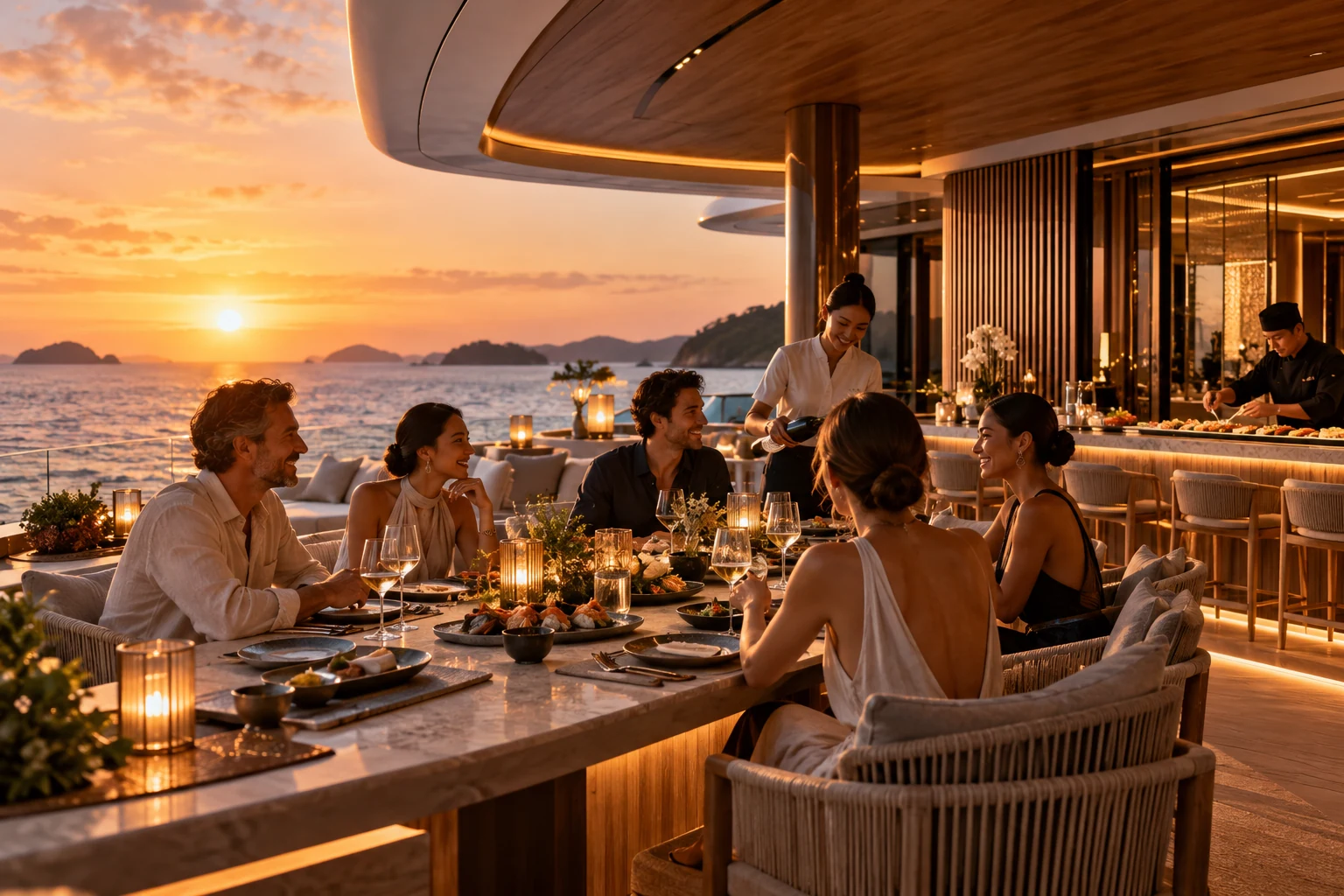 An ELOVA private group sharing an unhurried sunset dining experience.