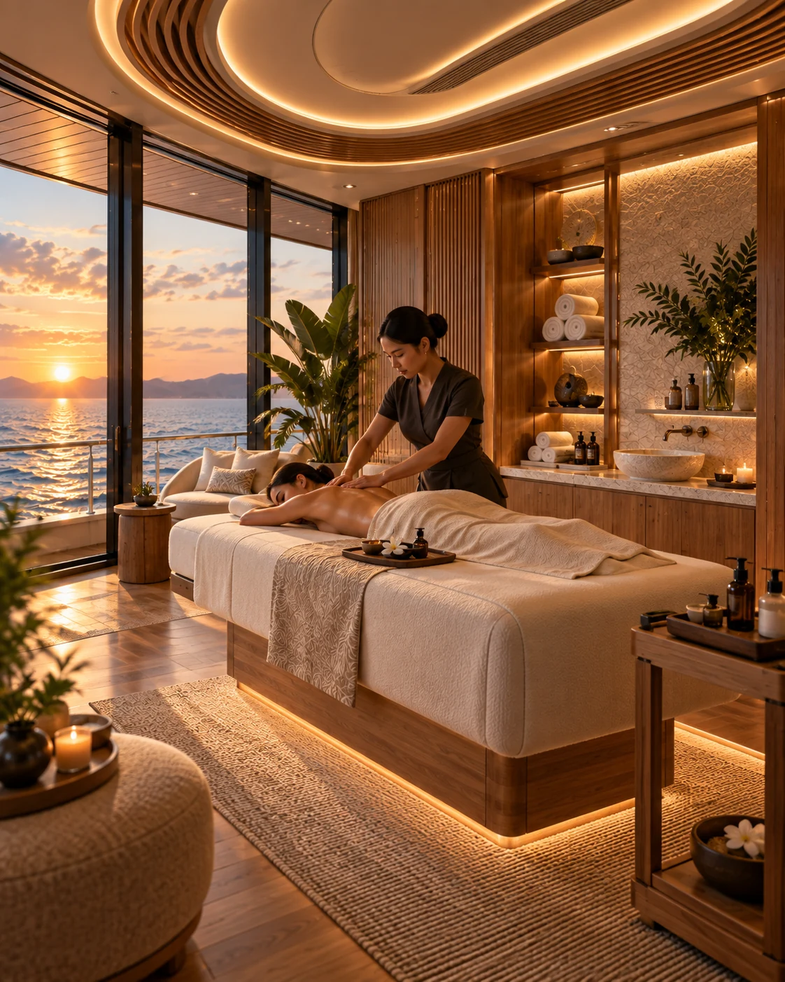 Personal care in an ocean-facing ELOVA treatment room.